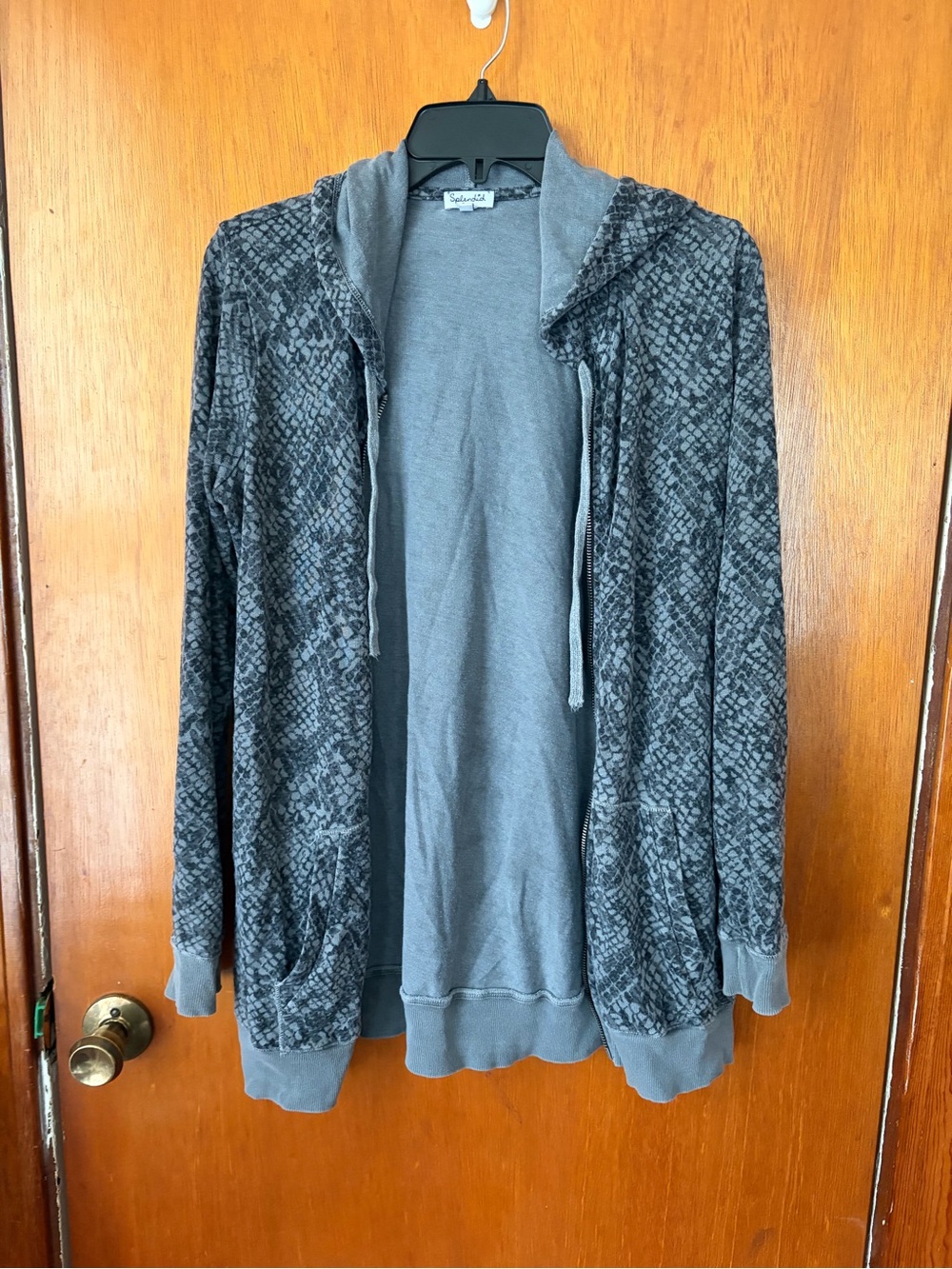 Grey Snake-Print Hooded Cardigan